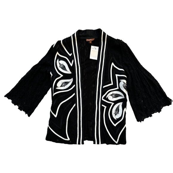 Vintage Obsedia Womens Black & White Lace Jacket With Embroidered Stars - Picture 1 of 10